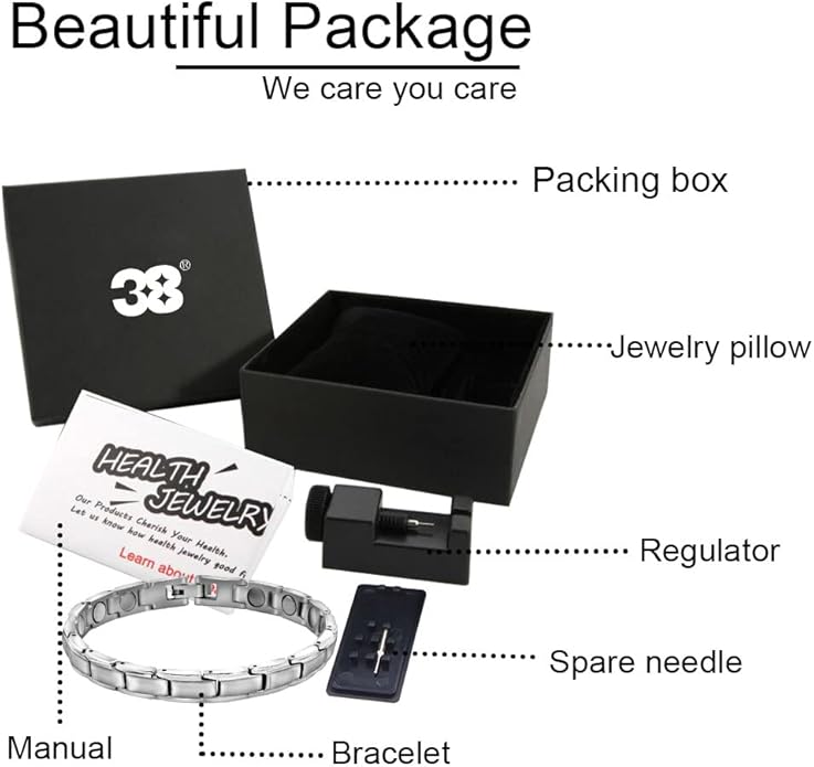 38 Elegant Stainless Steel Magnetic Bracelet for Women Magnetic Therapy Bracelet Pain Relief for Arthritis with Free Link Removal Tool