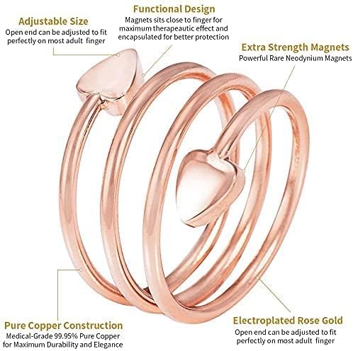 3PCS Heart Design Pure Copper Ring for Arthritis for Women, Magnetic Therapy Jewelry Rings for Arthritis, Carpal Tunnel, Fingers, Thumb (Gold, Rose Gold, Copper) (Length 2.3in)