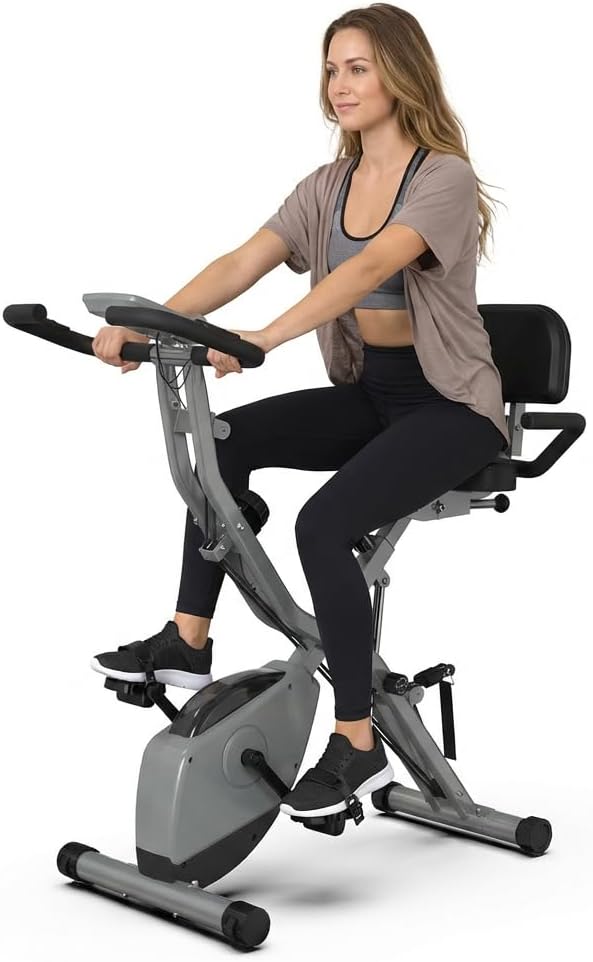 Indoor Exercise Bike for Seniors, 5 IN 1 Foldable Stationary Bike with 16-Level Magnetic Resistance and Tri-Position Ride, 330LBS Capacity, 6.6 LBS Flywheel, for Home Workout 818 Gray