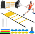 Speed Agility Training Equipment Set - 20ft Agility Ladder, 10 Disc Cones, Resistance Parachute, 5 Resistance Bands & Carry Bag | Football Soccer Basketball Fitness Drills