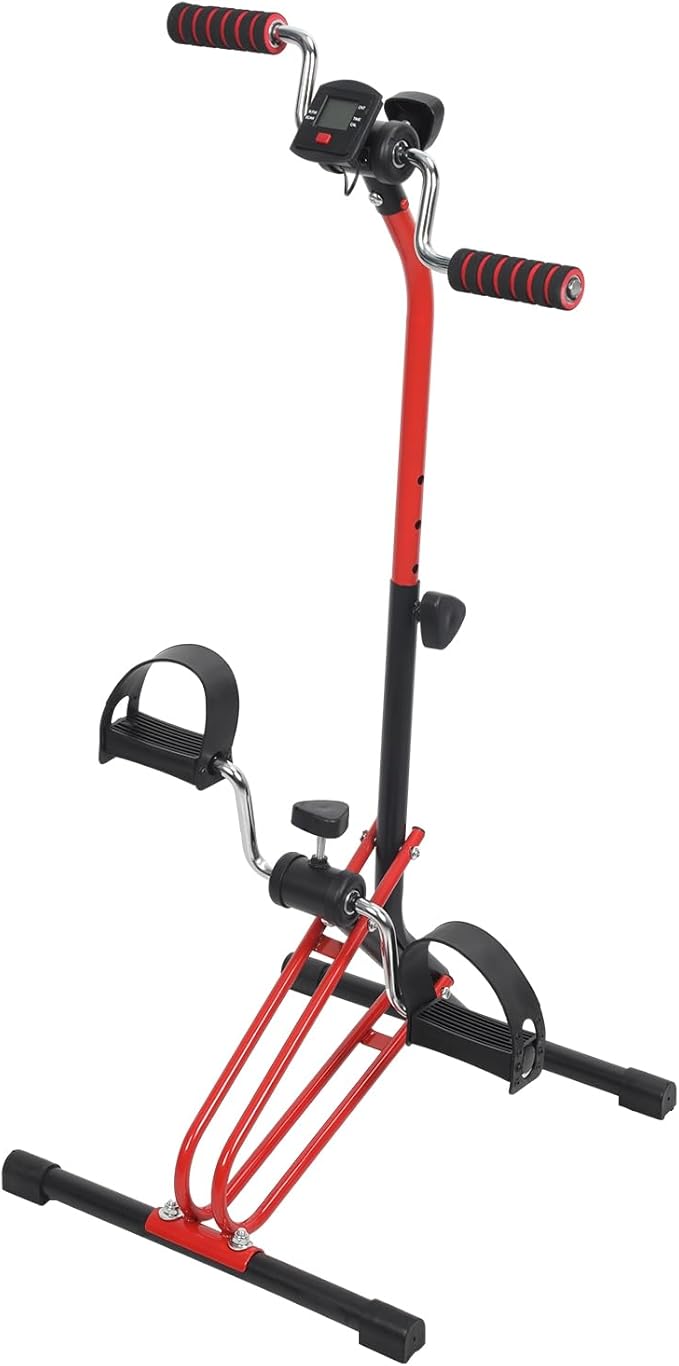 Pedal Exerciser Bike Rehabilitation Trainer, Upper Lower Limb Rehabilitation Machine, Adjustable Fitness Equipment for Seniors, Elderly Home Pedal Exercise Bike for Total Body Red Black