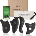 LUONKOS Gua Sha Facial Tools - Set of 4 Black - Large Bian Stone Guasha Tool for Face Sculpting - Lymphatic Drainage Massager with Polished Edges Glide Effortlessly for Daily Skincare Routine