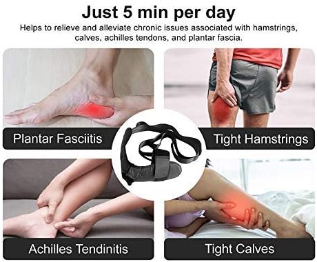 Foot and Calf Stretcher, Leg Stretcher, Hamstring Stretcher, Stretching Strap For Plantar Fasciitis, Heel Spurs, Foot Drop, Achilles Tendonitis, Included Bag and Massage Ball (Black)