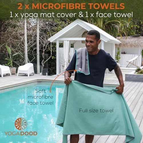 72" x 26.75" Long Hot Yoga Mat Towel Plus Compact Face Towel – Hot Yoga Essentials - Full Length, Absorbent, Microfiber Material for Workout, Gym - Pack of 2 Yoga Towels - Grip Improves with Sweat