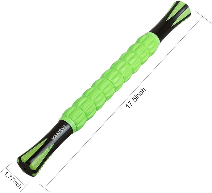 YANSYI 9-Roller Massage Stick - Deep Tissue Muscle Roller for Athletes, Relieves Post-Workout Soreness & Leg Back Pain, Portable Physical Therapy Tool (Green)