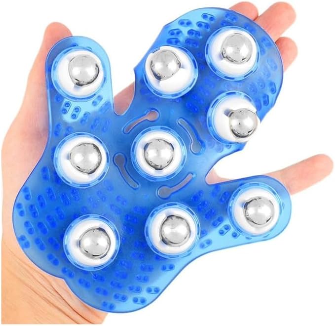 Hand-Shaped Massage Ball Gloves, Featuring 9 * 360° Rotating Metal Balls That fit The Natural Curvature of The Palm, are Suitable for Full-Body Care and can Relieve Fatigue. (Blue)