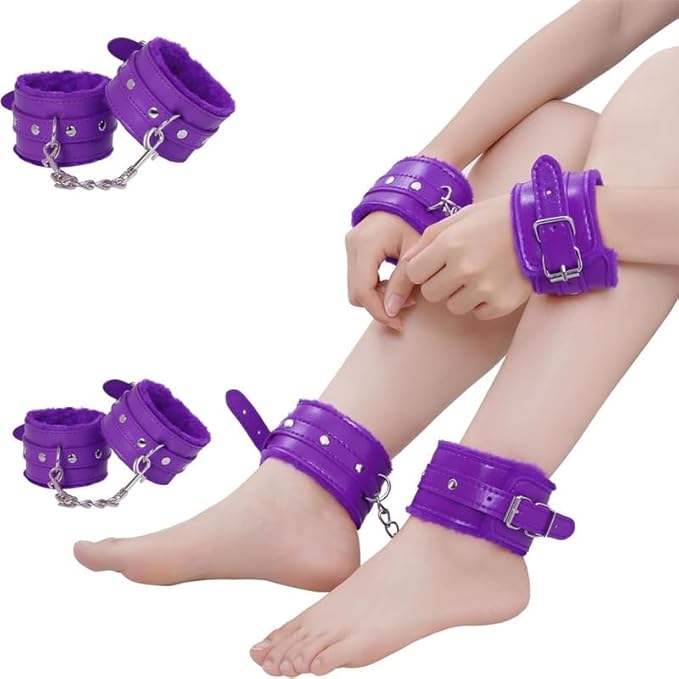 7-Piece Leather Yoga Set Accessories, Adjustable, Suitable for Ankle and Eye Mask Indoor Entertainment Equipment, Couple Gift (Purple)