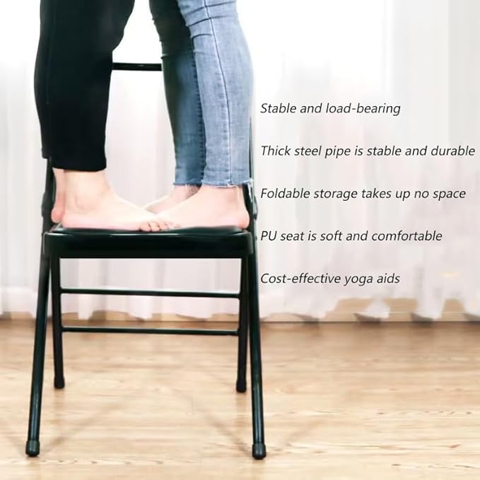 Iyengar Yoga Chair Backless Yoga Chair Pilates Chair Yoga Inversion Chair PU Fabric Foldable Balance Training 42 * 45 * 80cm,Black