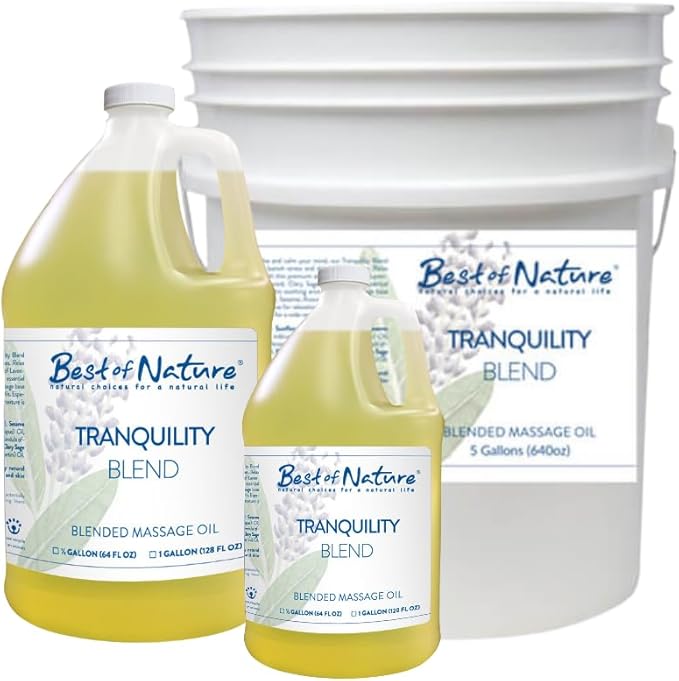 Best of Nature Tranquility Aromatherapy Massage & Body Oil - Soothing Blend with Lavender, Sage, Rosewood & Palmarosa, Ideal for Relaxing Massage or Daily Moisturizing - 1 Gallon (128 fl oz)