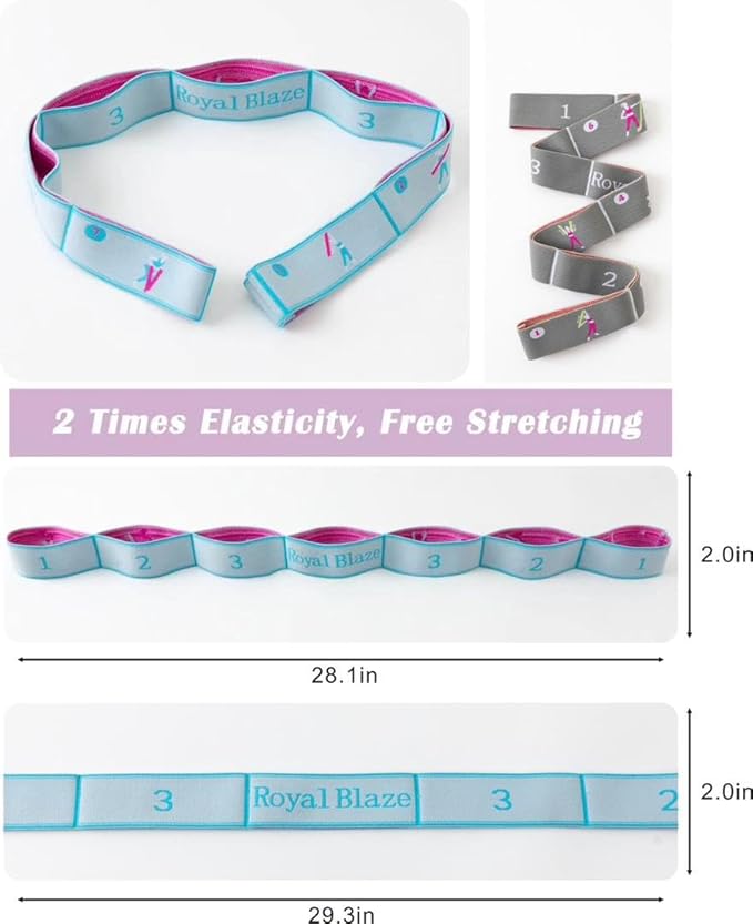 Yoga Stretch Strap with Loops - Streching Strap for Physcial Thearpy, Pilates & Flexibility Training - Exercise Strap for Hamstring, Leg Streching & Rehab - Kids & Adults