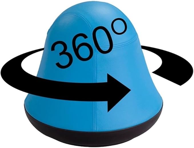 Pemberly Row Vinyl Upholstered Swivel Ball Chair, Blue Finish, 17x17x16.75 in, Anti-Burst Exercise Ball, Rubber Base, 250 Lbs Weight Capacity, Active Seating for Kids, Home, School, or Waiting Rooms