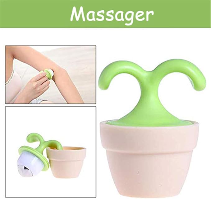 VUFVOID 2PCS Handheld Body Massager Mini Potted Plant Shaped Roller Ball Bead Relaxation Neck Foot Face Pot Desk Decor Massage Cooling for Neck (Green with White)