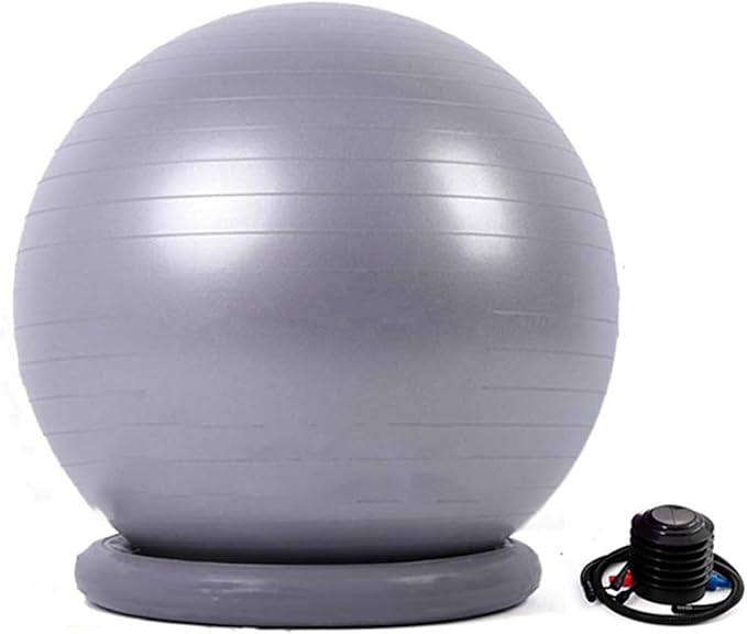 Yoga Ball Chair,Yoga Ball，Exercise Ball, Office Ball Chair with Base & Pump Stability Yoga Ball Seat for Back Pain Relief Home Gym Exercise Ball Chair for Core Strength Training(Light Gray,Diameter 55