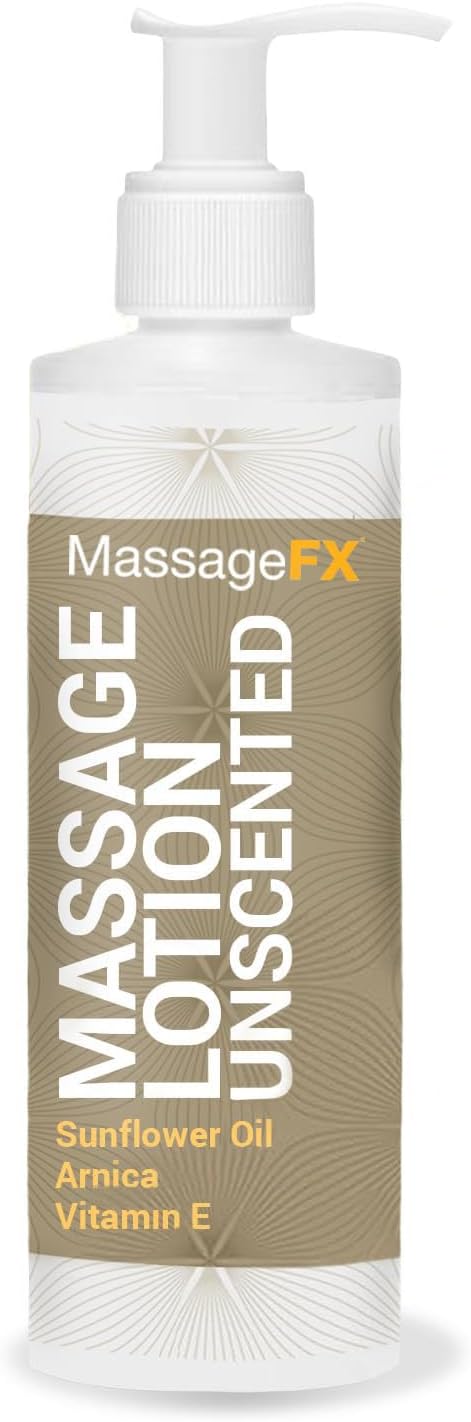 Massage FX Unscented Massage Lotion, 8 oz Pump Bottle - Soothing Formula Provides Smooth Extended Glide - Non Sticky Formula Easy Glide Smooth Touch with Natural Botanicals for Ultra Spa Experience