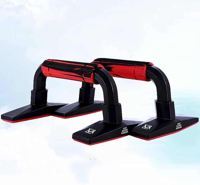 PRETYZOOM Push-up Bar and Frame, H-shaped Steel Pushup Stands with Non-slip Rubber Handles, Pair in Dark and Crimson for Arm Strength Training and Chest Abdomen Workout at Home