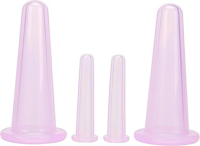 4 Pcs Face Cupping Set, Facial Cupping Set for Face and Eye Massage, Silicone Massage Vacuum Anti Aging Beauty Tool Facial Eye Care (2 Small + 2 Large) (Purple)