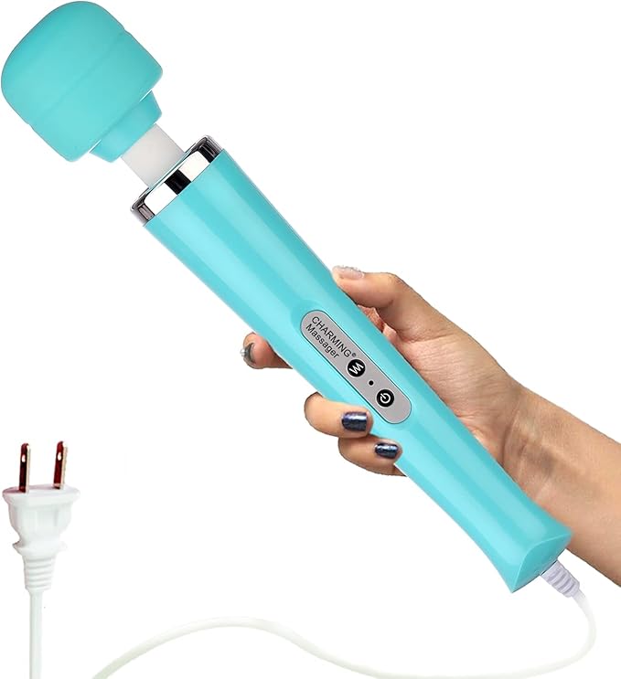 CHARMING Wired Powerful Handheld Back Massager with 10 Strong Vibrations Modes, Personal Therapy Massager for Sports Recovery, Muscle Aches, Body Pain-Light Blue