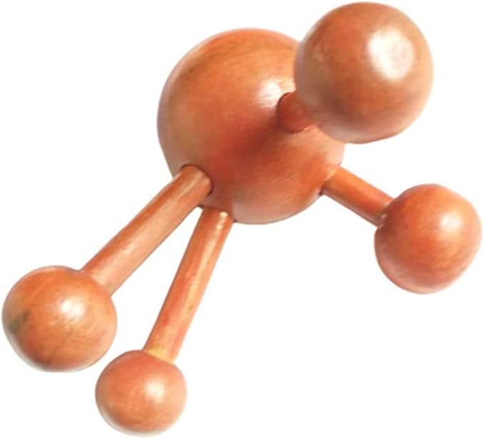 4 Legs Ball Spider Massager Handheld Stick for Shoulder, Back & Full Body Thai Wooden Trigger Point Reflexology Massage Tool w/Cloth Bag and Massage Manual