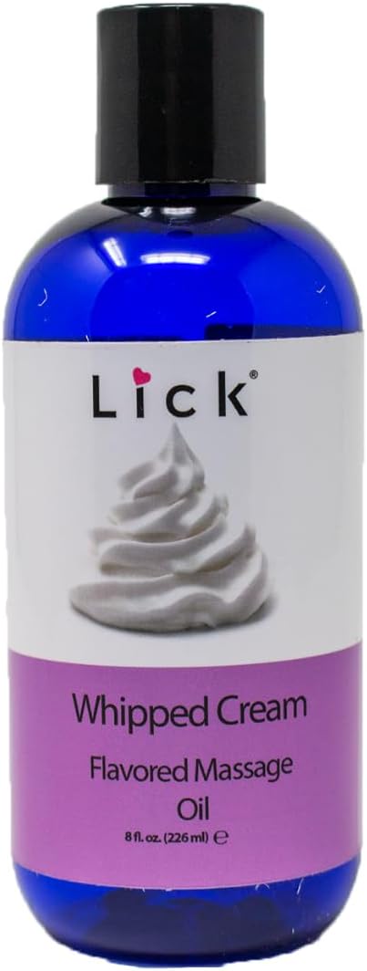 Lick Whipped Cream Flavored Massage Oil – Light Dessert-Inspired Edible Massage Oil, Body-Safe Formula with Vitamin E, Silky Glide for Couples Massage Moments, 8 oz