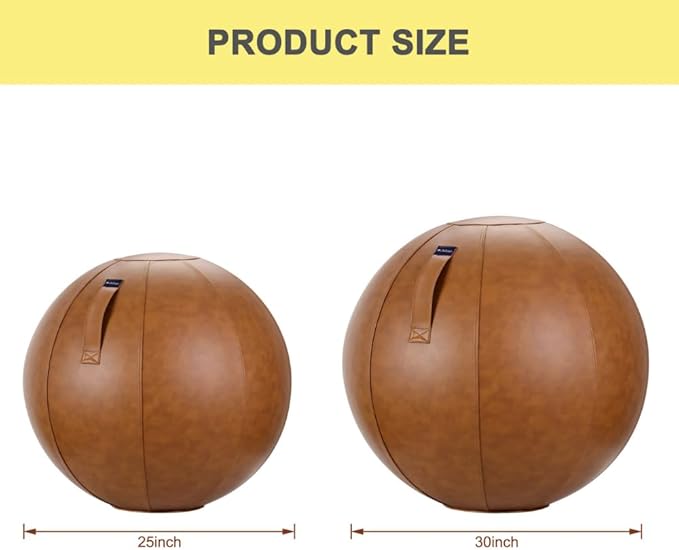 LifeSpan Fitness Yoga Exercise Ball Chair - Fitness Ball for Workout, Birthing Ball for Pregnancy, Exercise Ball Chair for Office, Balance Ball Chair (Caramel Leather, 30 Inch)