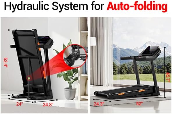 UMAY Fitness 2%-20% Auto Incline Foldable Treadmill, 4.0HP,400lb Capacity Handle Running Treadmills for Home 8.0MPH Max Speed Running Machine with Pulse Sensors
