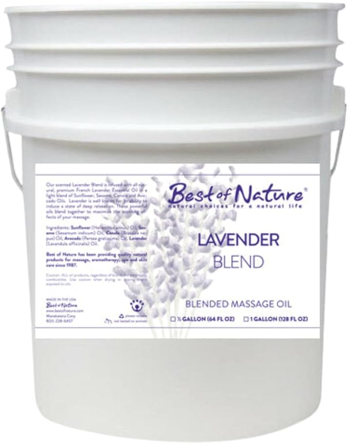 Best of Nature Lavender Blend Massage Oil - Non-Greasy Aromatherapy Massage Oil for Body, Skin & Face, Crafted with Pure Essential Oils, 5 Gallon (640 fl oz)