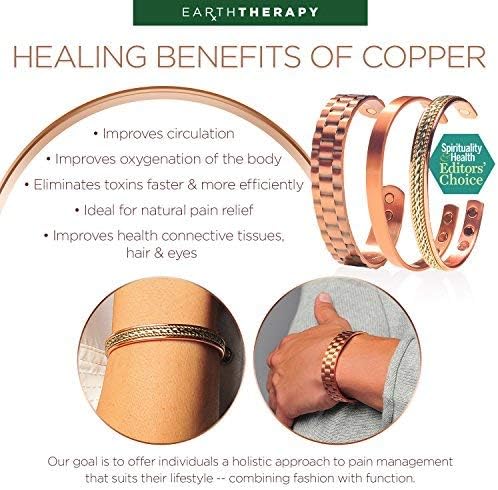Earth Therapy Elegant Design Magnetic Field Copper Bracelets with Ultra Strength Magnets - Unisex - Adjustable