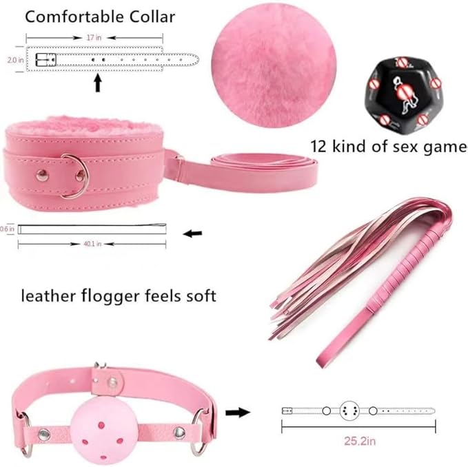 12 Novel Pilates Plush Leather Cosplay Tool Yoga Set, Wrist and Hip Stretching Fun Dice Beating Combination Accessories, Couple Gift (Pink)
