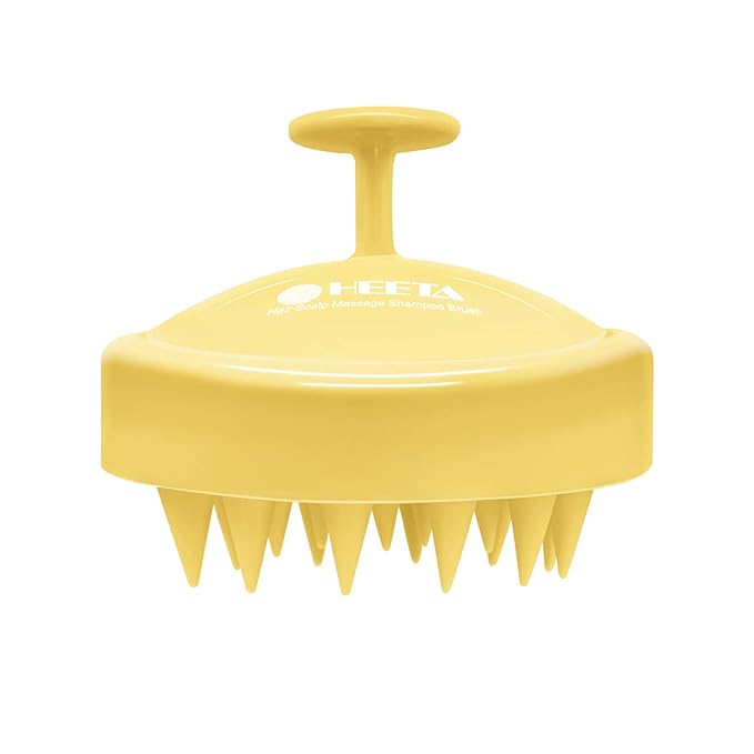 HEETA Scalp Massager with Soft Silicone Bristles - Promotes Hair Growth, Exfoliates Scalp, Removes Dandruff, and Enhances Shampoo Cleansing, Yellow