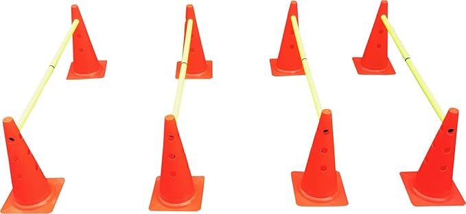 Speed & Agility Training Hurdles Cones Poles - 8 Cones & 4 Pole Set for Soccer, Sports, Plyometric Speed Training