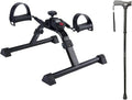 Vaunn Medical Under Desk Bike Pedal Exerciser with Electronic Display and Vaunn Medical Easy Grip™ Height Adjustable Folding Cane/Walking Stick Bundle