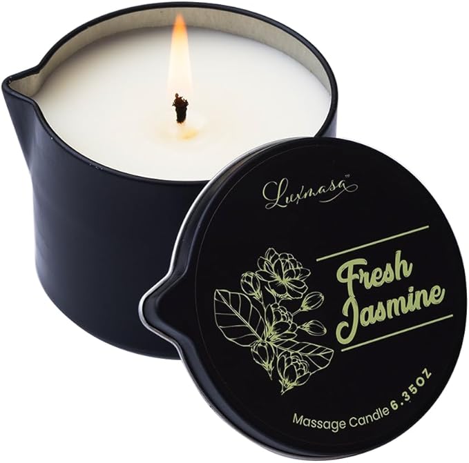 Massage Candle for Home SPA, Low Temp Scented Massage Oil Candles Wax for Skin Treatment, Aromatherapy Candle for Body Relaxation and Stress Relif, Skin Moisturizing Oil 6.35 OZ (Fresh Jasmine)