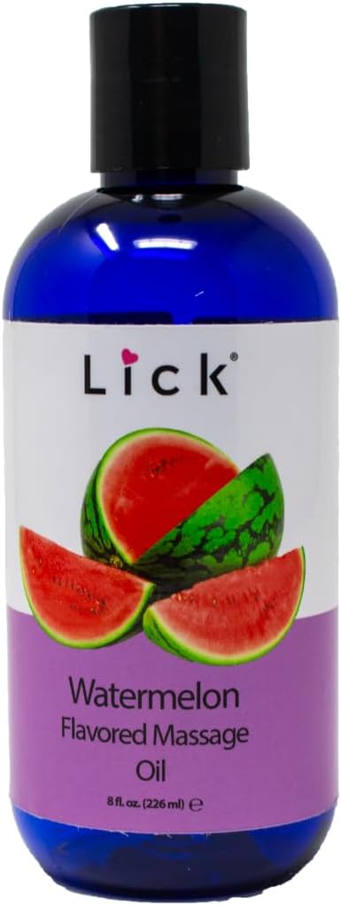 Lick Watermelon Flavored Massage Oil – Fresh Fruity Edible Massage Oil with Vitamin E, Smooth Non-Sticky Glide for Playful Couples Massage & Date Nights, 8 oz