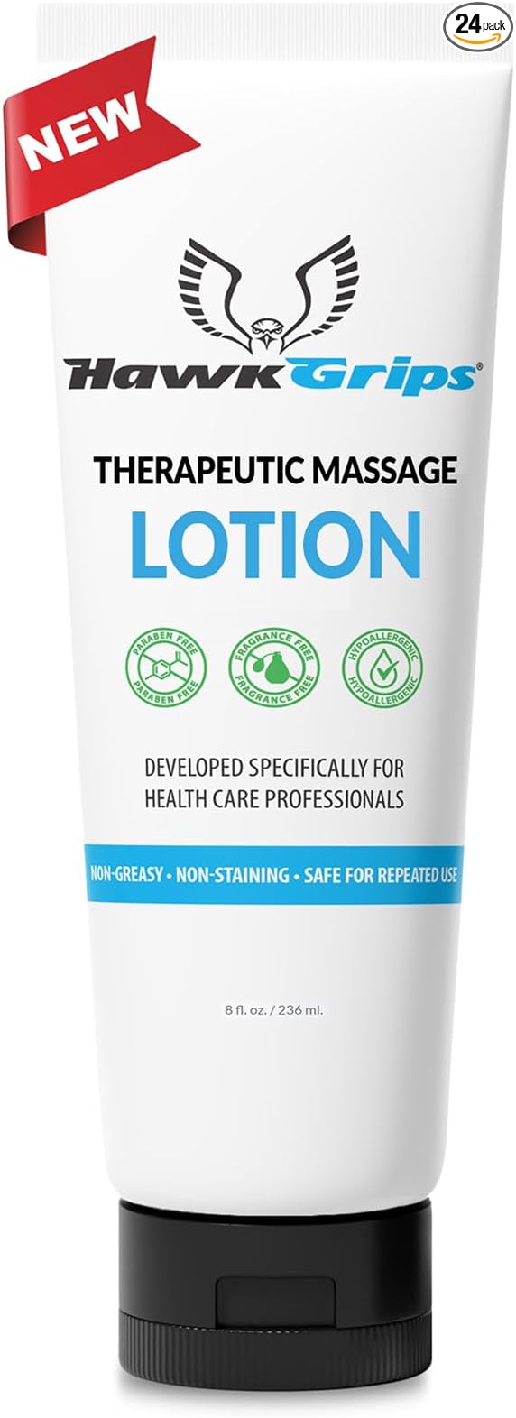 HawkGrips 8oz Therapeutic Massage Lotion for Massage Therapy, Unscented, Professional, Scraper Tool Massage Lotion, Deep Tissue, Cupping Therapy, Non-Greasy, Non-Staining, Shea Butter, Pack of 24