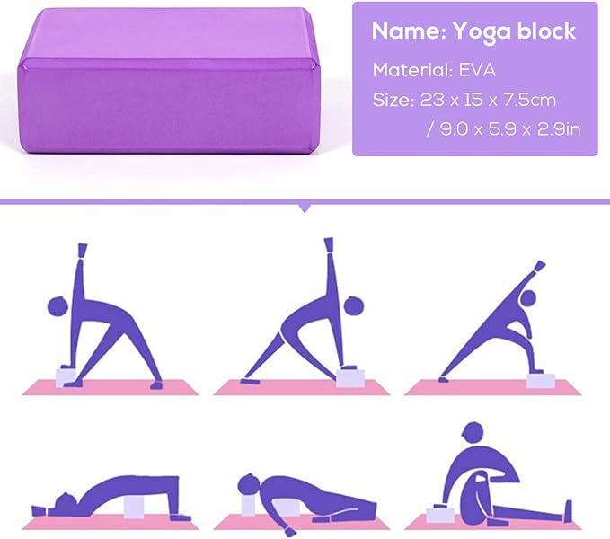 5pcs Yoga Equipment Set | EVA Yoga Blocks/Grip - enhanced Knee Pads / 8.2ft Stretching Strap | Yoga Kit for Beginners/Pilates/Home Exercise | Purple/Pink/Blue (Optional)