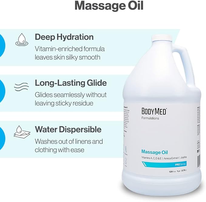 BodyMed Formulations Massage Oil, 1 gal. – Fragrance-Free, All-Natural Oil for Massage Therapy – Leaping Bunny Certified – with Arnica Extract & Jojoba – Non-Staining, & Paraben Free