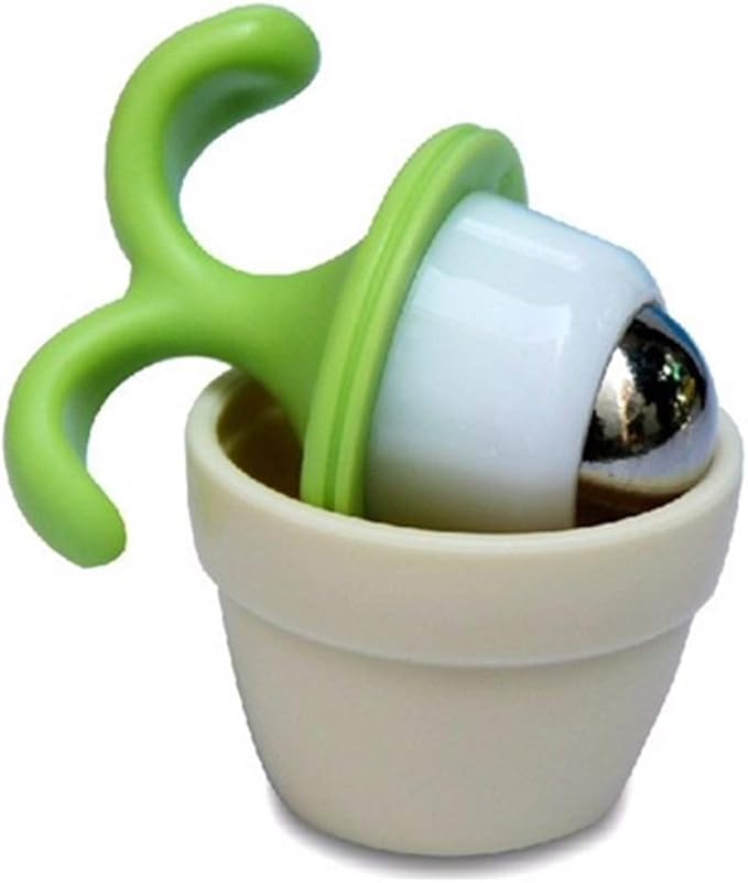 VUFVOID 2PCS Handheld Body Massager Mini Potted Plant Shaped Roller Ball Bead Relaxation Neck Foot Face Pot Desk Decor Massage Cooling for Neck (Green with White)