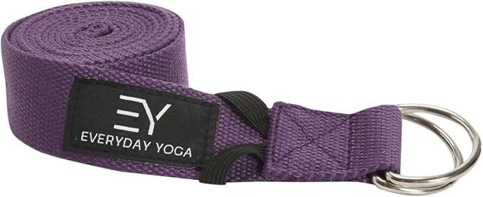 Everyday Yoga Strap with Metal D-Ring - Durable Stretching Strap for Yoga, Pilates, Flexibility & Physical Therapy (6ft, 8ft, 10ft)