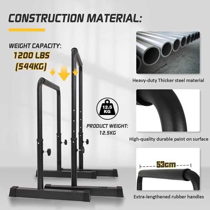 POWER GUIDANCE Dip Bar, Dip Stand Station for Full Body Strength Training, Adjustable Height 30Inches - 38.6Inched, 3 Colors Available