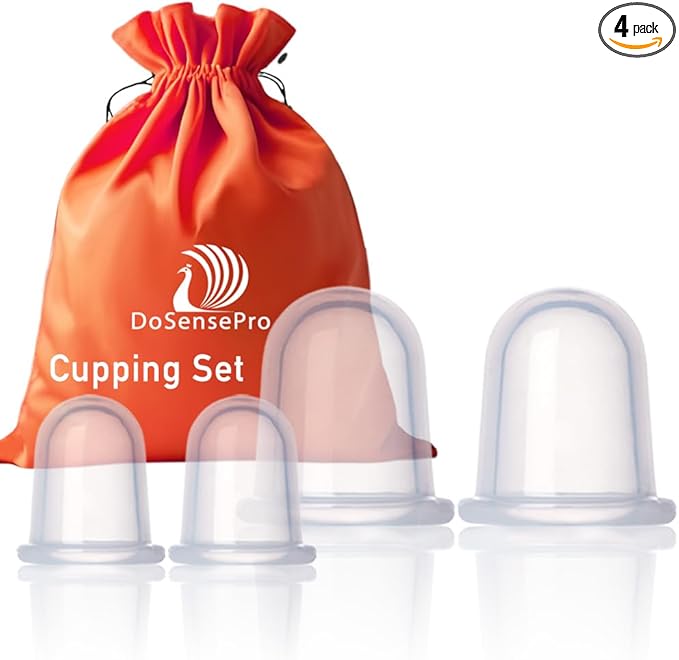 Silicone Cupping Therapy Set – 4 Massage Cups (2 XL, 2 L) – Pain Relief, Muscle Recovery & Cellulite Reduction – Professional Cupping Kit for Home, Gym & Athletes