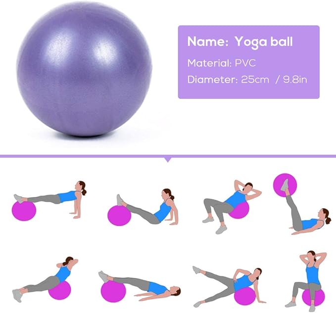 Mini Yoga Pilates Ball 10 Inch for Stability Exercise Training Gym Anti Burst and Slip Resistant Balls with Inflatable Straw