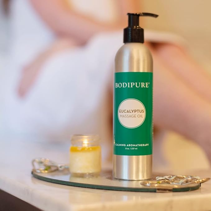 BODIPURE Eucalyptus Aromatherapy Massage Oil for Body - Great for Professional Massage Therapy - Natural Therapy for All Skin Types - Massaging, Relaxing Muscles and Joints - Women and Men - 8 Ounces