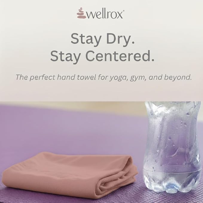 Wellrox Microfiber Yoga Hand Towel – Super Soft, Quick-Dry, Non Slip Yoga Towel for Hot Pilates, Gym & Workouts (26.5" x 16")