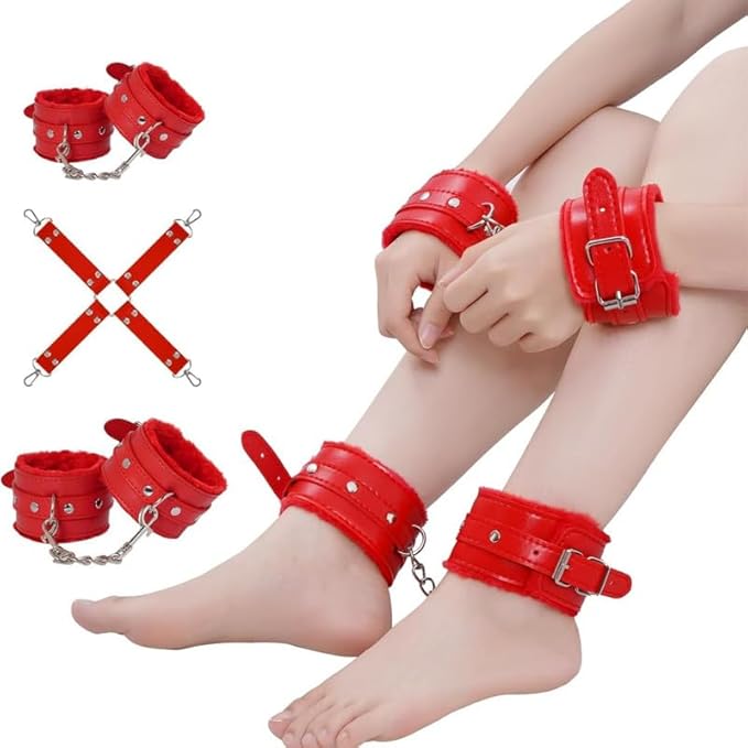 Fashion 10 Piece Leather Pilates Indoor Training Set, New Eye Mask for Fun Wrist and Hip Exercises Cosplay Accessories [Red], Couple Gift