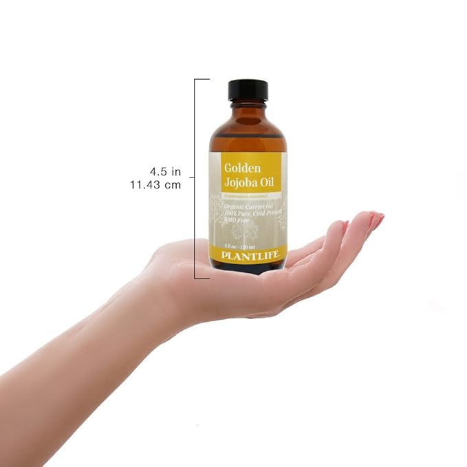 Plantlife Golden Jojoba Carrier Oil - Cold Pressed, Non-GMO, and Gluten Free Carrier Oils - for Skin, Hair, and Personal Care - 4 oz
