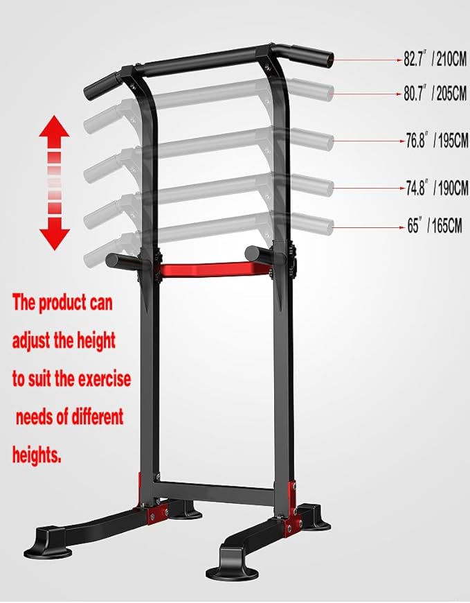 Power Tower Dip Station Pull Up Bar - Multi-Purpose Home Gym Equipment with Adjustable Height and Non-Slip Foot Pads - 150kgs Capacity