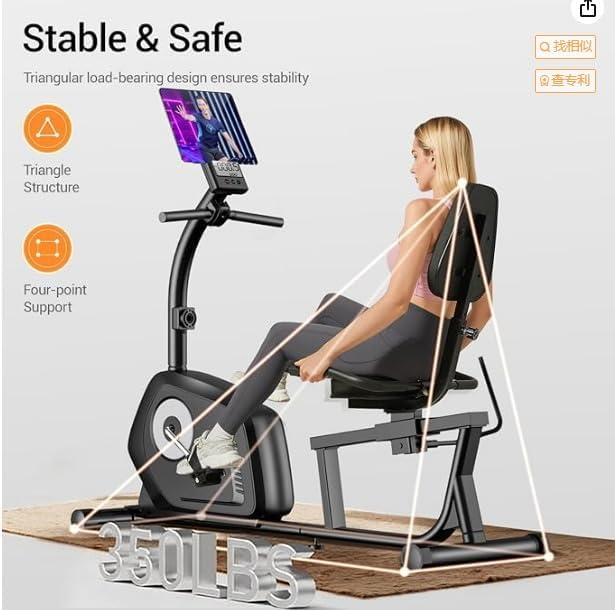 UMAY Recumbent Exercise Bike, Magnetic Staionary Bikes for Home with 16-level Resistance & Adjustable Seat, Staionary Bike for Seniors Adults, 350 LBS & LCD Monitor