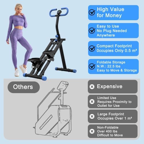 Home Foldable Stair Stepper Machine - Vertical Climber for Full Body Workout, 265 lbs Capacity w/LCD Display & Adjustable Handlebar, Compact Home Gym Equipment for Legs, Abs, Cardio
