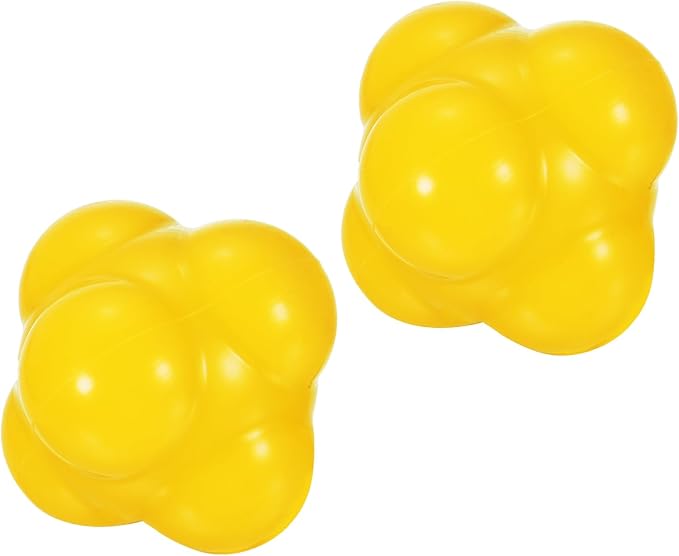 2 Pack Bounce Reaction Balls - Coordination Training Ball, Wear-Resistant Silicone, Apply to Tennis/Softball/Badminton Training (57 x 57mm, Yellow)