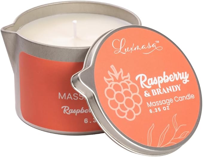Natural Soybean Massage Candles for Massage Therapy-Romantic Candles for SPA Treatment-Body Oil Candle for Relaxation 6.35OZ (Raspberry & Brandy Scent)